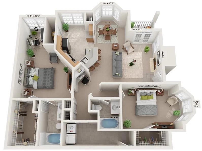 Two Bedroom Charlottesville Apartment - The Hamilton Floor Plan