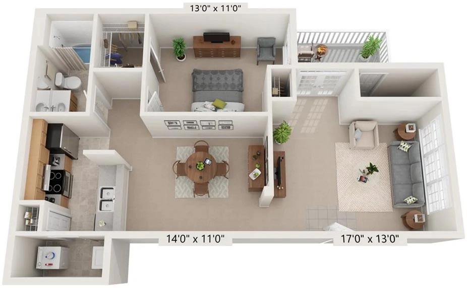 One Bedroom Apartment in Charlottesville - The Jefferson Floor Plan