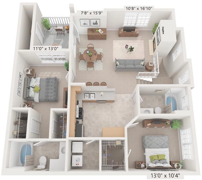 Two Bedroom Apartment in Charlottesville - The Madison Floor Plan